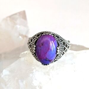 Purple Copper Turquoise, 925 Silver Ring, Size 9
